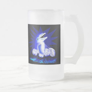 Smiling Dolphin Frosted Glass Beer Mug
