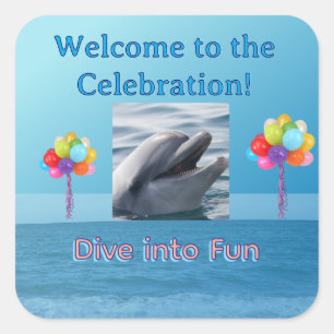 Smiling Dolphin Ocean Party Square Sticker