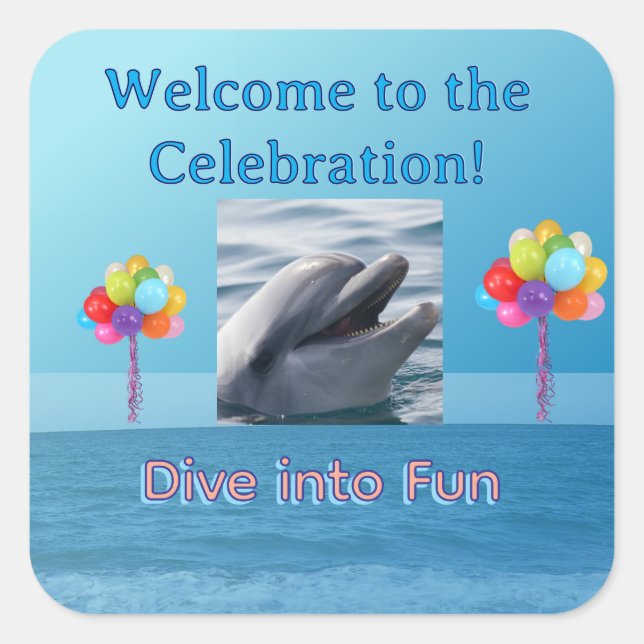 Smiling Dolphin Ocean Party Square Sticker (Front)