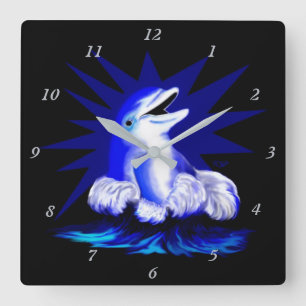 Smiling Dolphin Square Wall Clock