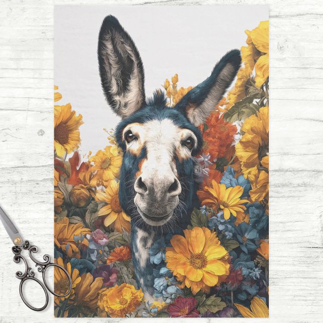 Smiling Donkey in Wildflower Garden Decoupage Tissue Paper (Creator Uploaded)