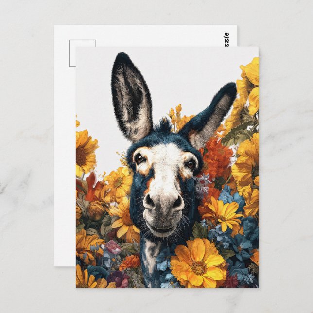 Smiling Donkey in Wildflower Garden Postcard (Front/Back)
