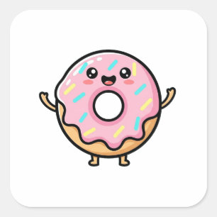 Smiling Donut – Cute Kawaii Illustration Square Sticker