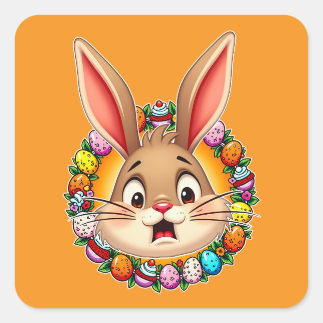 Smiling Easter Bunny – Floral Frame Autocolante Square Sticker (Front)
