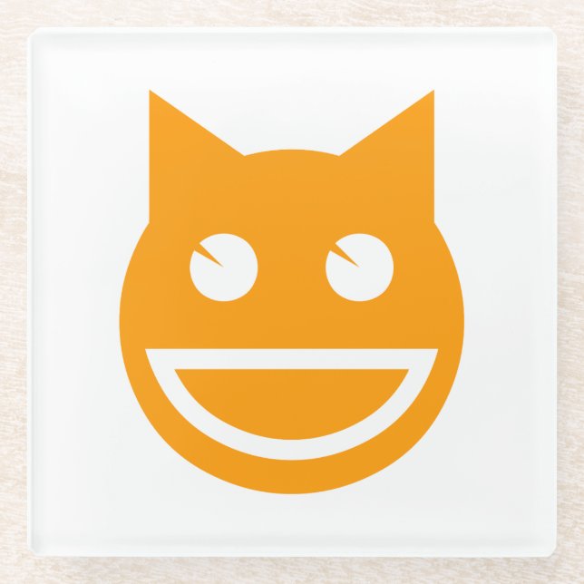 Smiling Emoji Cat Glass Coaster (Front)