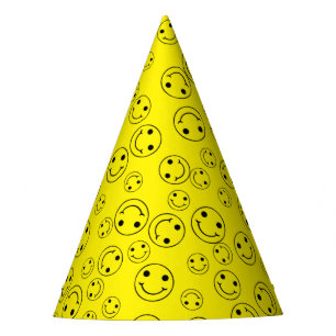Smiling Emoji Faces Yellow Party Hat