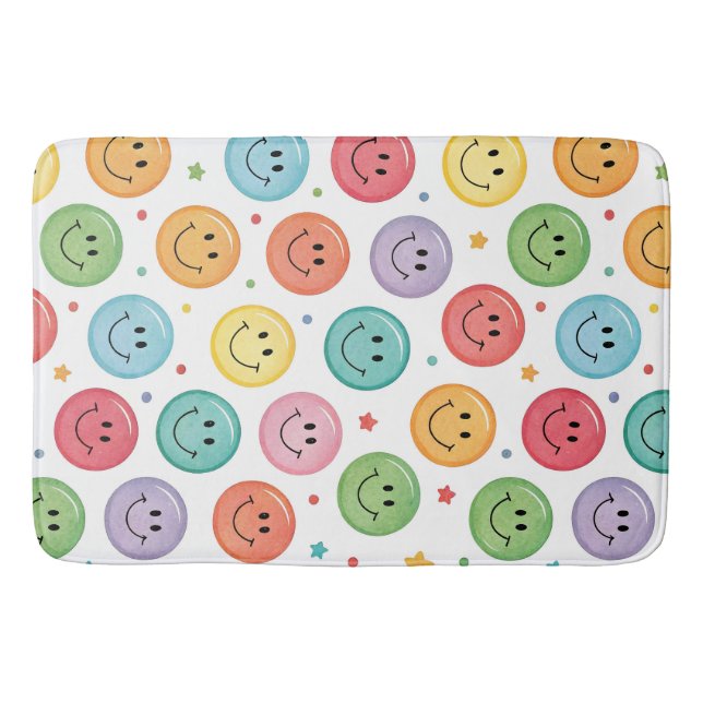 Smiling Emoji Pattern Bath Mat (Front)