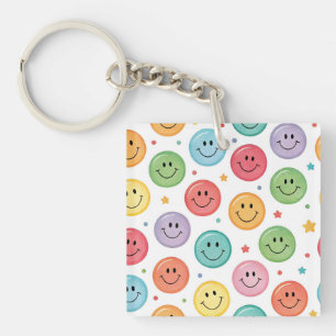 Smiling Emoji Pattern Key Ring
