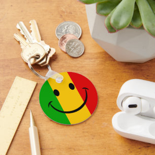Smiling Emoji Rasta Flag Striped Key Ring
