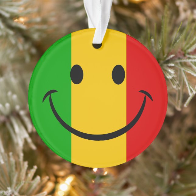 Smiling Emoji Rasta Flag Stripes Reggae Ornament (Tree)