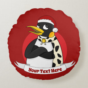 Smiling emperor penguin Christmas cartoon Round Pi Cushion