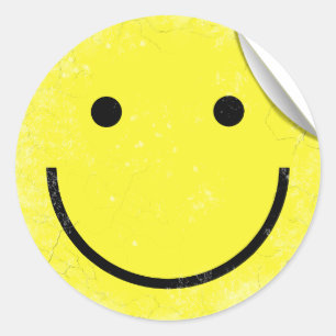 Smiling Face Distressed Retro   Fake Peeled Corner Classic Round Sticker