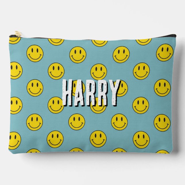 Smiling Face Pattern – Cute Yellow Smiles  custom  Accessory Pouch (Front)