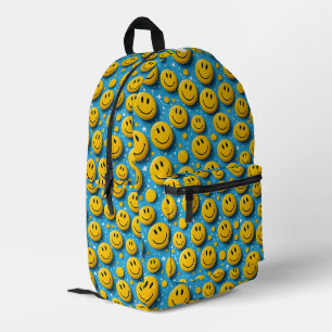 Smiling Face Pattern – Cute Yellow Smiles on Blue Printed Backpack
