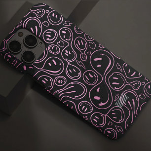 Smiling Face Pattern Groovy Happy Smile Pink Black Case-Mate iPhone 14 Pro Max Case