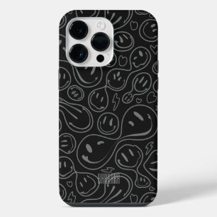 Smiling Face Pattern Playful Line Art Smile Black iPhone 14 Pro Max Case