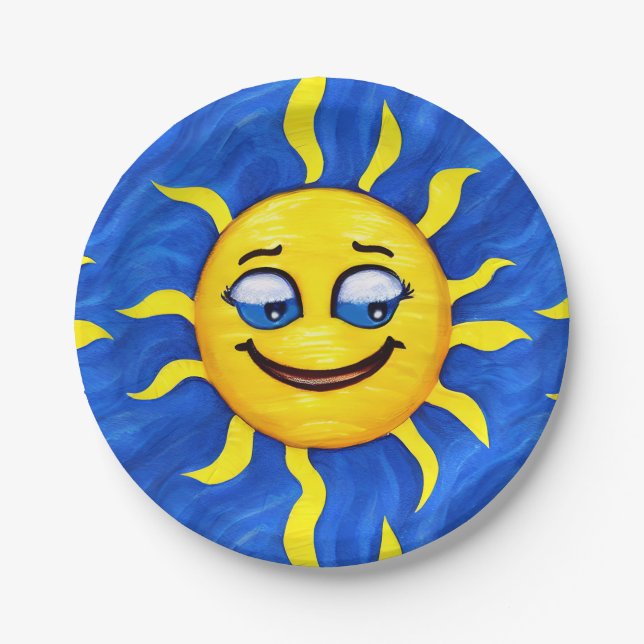Smiling Face Sunny Sun Paper Plate (Front)