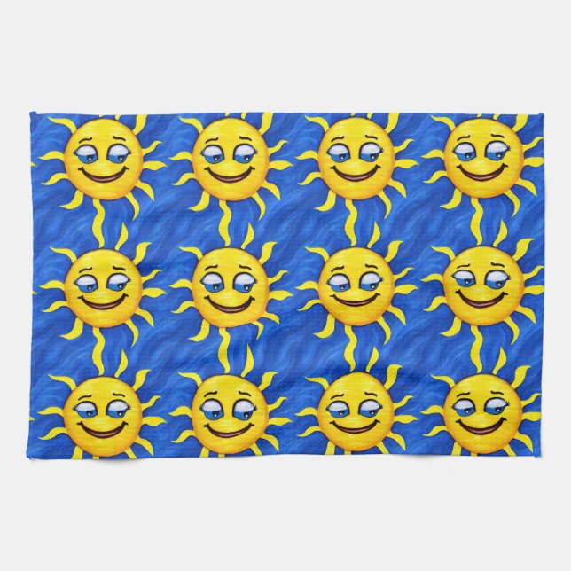 Smiling Face Sunny Sun Tea Towel (Horizontal)