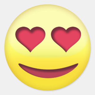Smiling face with heart shaped eyes funny emoji classic round sticker