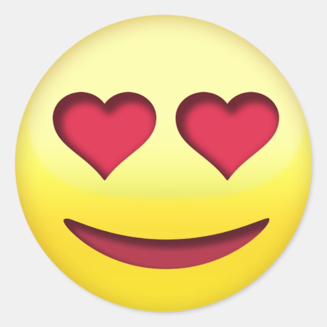 Smiling face with heart shaped eyes funny emoji classic round sticker (Front)