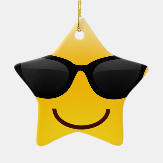 Smiling Face With Sunglasses Cool Emoji Ceramic Tree Decoration (Front)