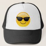 Smiling Face With Sunglasses Cool Emoji Trucker Hat<br><div class="desc">A face smiling and wearing dark sunglasses. Is used to denote a sense of cool. Emoji fun for all.</div>