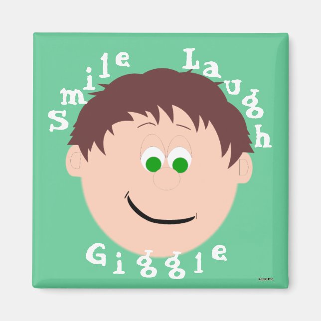 Smiling Faces Brown Hair Green Eyed Boy Magnet (Front)
