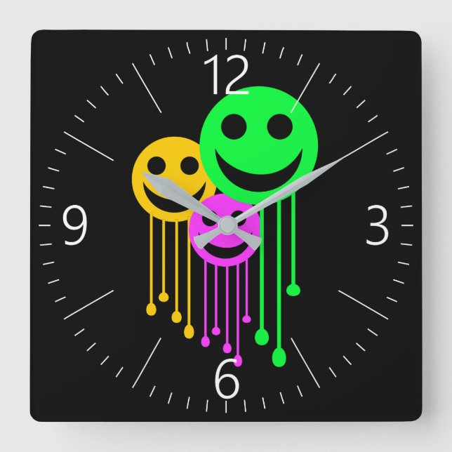 Smiling faces square wall clock (Front)