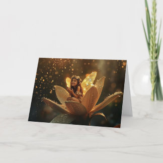 Smiling Fairy in a Flower, Spring Rain Thank You Card