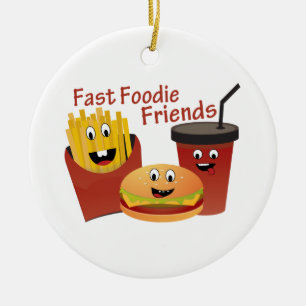 Smiling Fast Foodie Friends Ceramic Tree Decoration