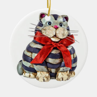 Smiling Fat Cat Ceramic Tree Decoration