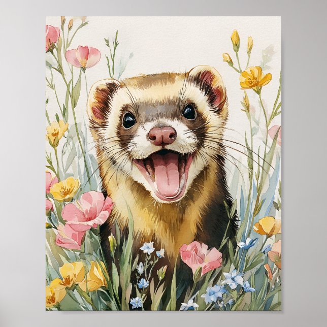 Smiling Ferret Wall Art – Cute Watercolor Ferret P (Front)