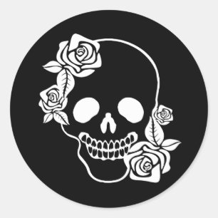 Smiling Floral Skull Classic Round Sticker