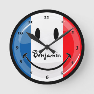 Smiling French Flag Round Clock
