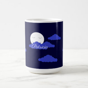 Smiling Full Moon with Clouds:  Dark Blue Coffee Mug