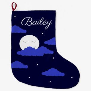 Smiling Full Moon with Clouds:     Large Christmas Stocking