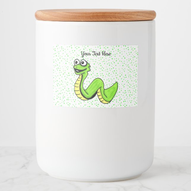 Smiling Fun Bright Green Snake on Polka Dots Food Label (Front)