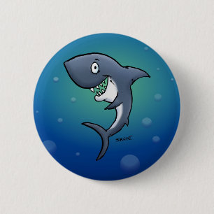 Smiling Funny Shark on Blue Background 6 Cm Round Badge