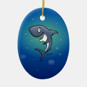 Smiling Funny Shark on Blue Background Ceramic Tree Decoration