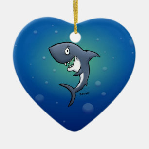 Smiling Funny Shark on Blue Background Ceramic Tree Decoration