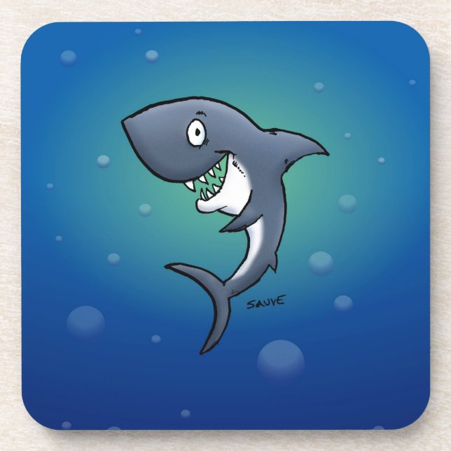 Smiling Funny Shark on Blue Background Coaster (Front)