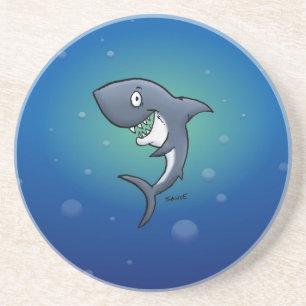 Smiling Funny Shark on Blue Background Coaster