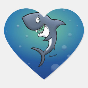 Smiling Funny Shark on Blue Background Heart Sticker
