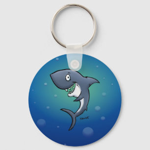 Smiling Funny Shark on Blue Background Key Ring