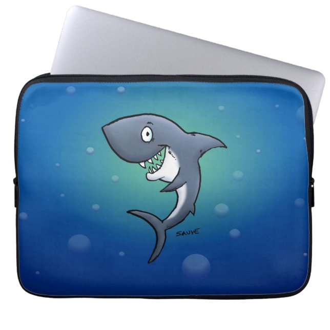 Smiling Funny Shark on Blue Background Laptop Sleeve (Front)