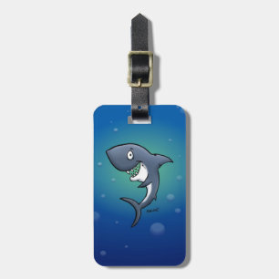 Smiling Funny Shark on Blue Background Luggage Tag