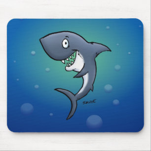 Smiling Funny Shark on Blue Background Mouse Mat