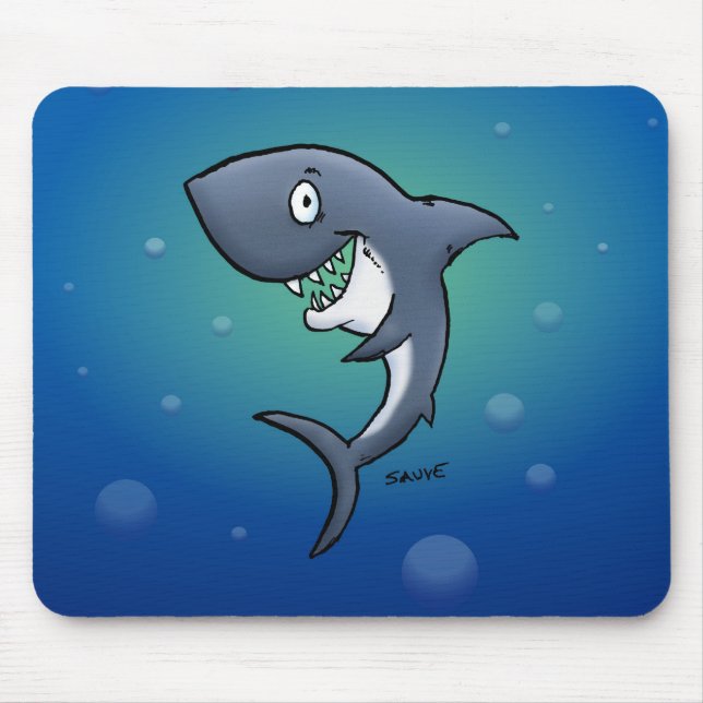 Smiling Funny Shark on Blue Background Mouse Mat (Front)