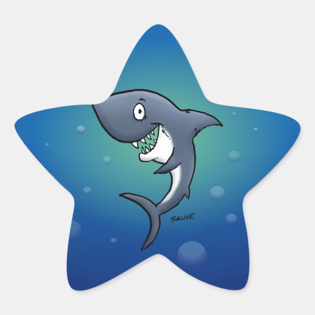 Smiling Funny Shark on Blue Background Star Sticker (Front)