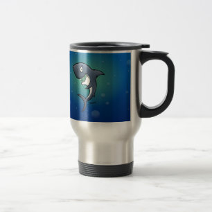 Smiling Funny Shark on Blue Background Travel Mug